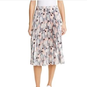 CLUB MONACO WORN ONCE Pink Green & Grey XS Drawstring Pleated Midi Skirt